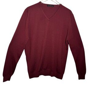CAROLINA HERRERA Mens V-neck merino wool pullover sweater Size XL Garnet red